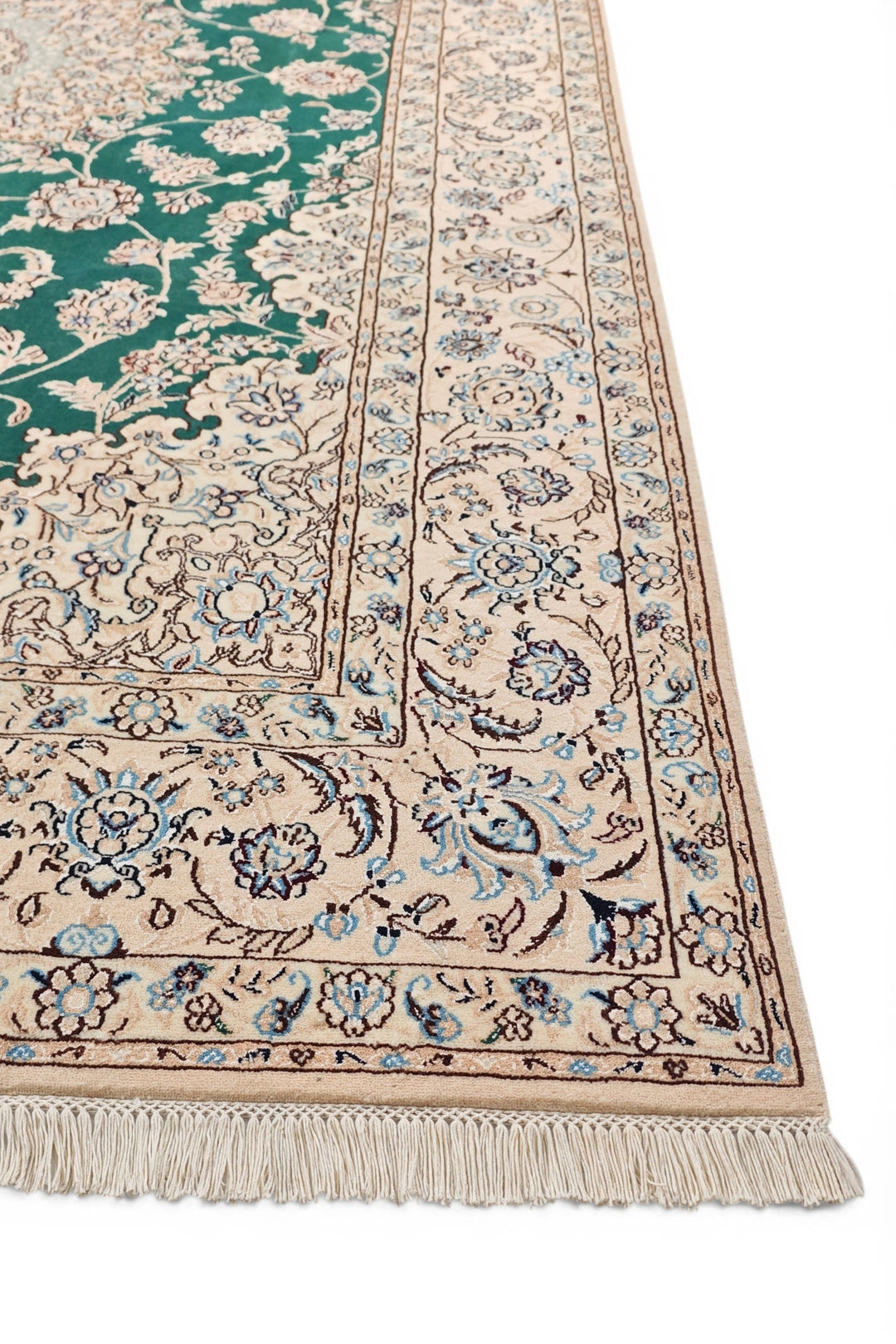 Teal Medallion Persian Nain, Hand-Knotted Wool Rug