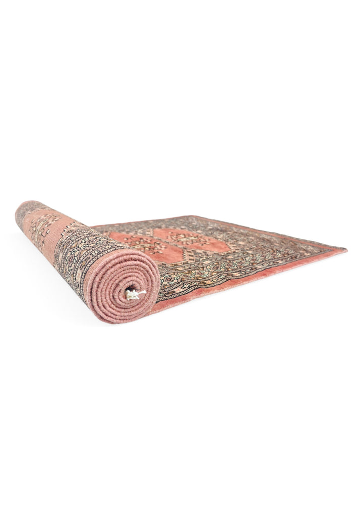 Salmon and Ivory Turkmen Gül Bokhara, Hand-Knotted Wool Rug