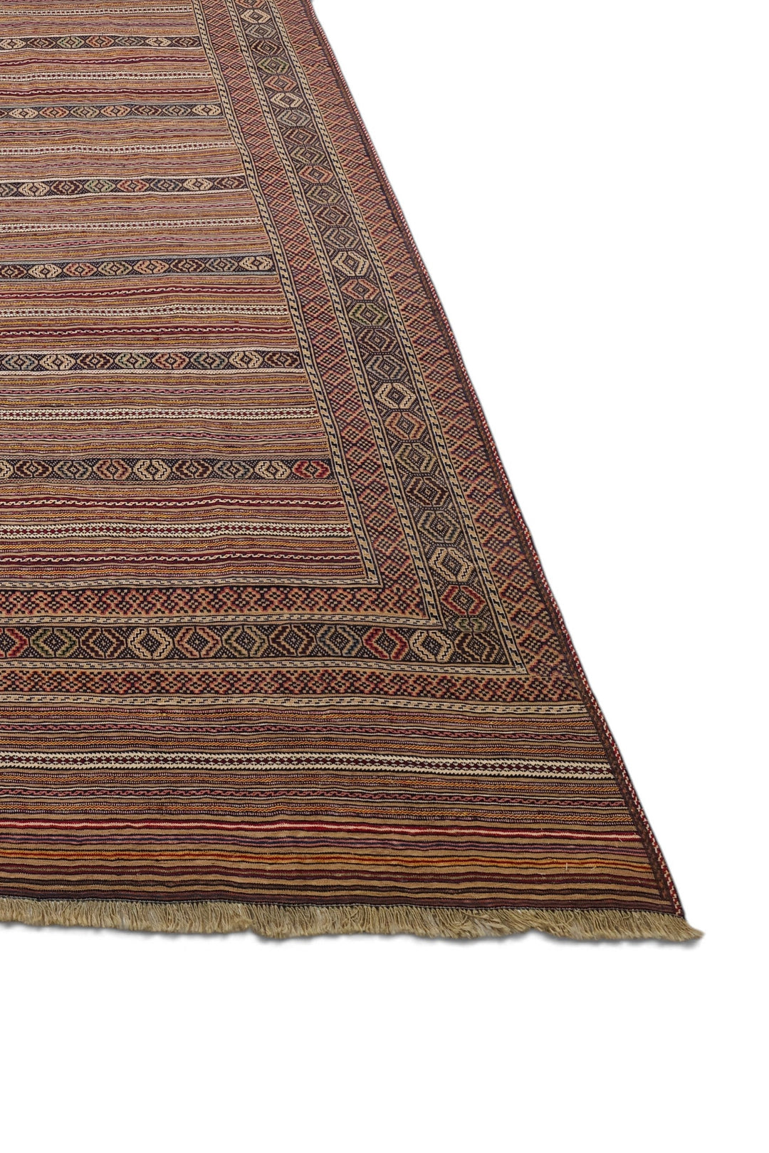 Taupe and Cream Banded Kilim, Hand-Woven Wool