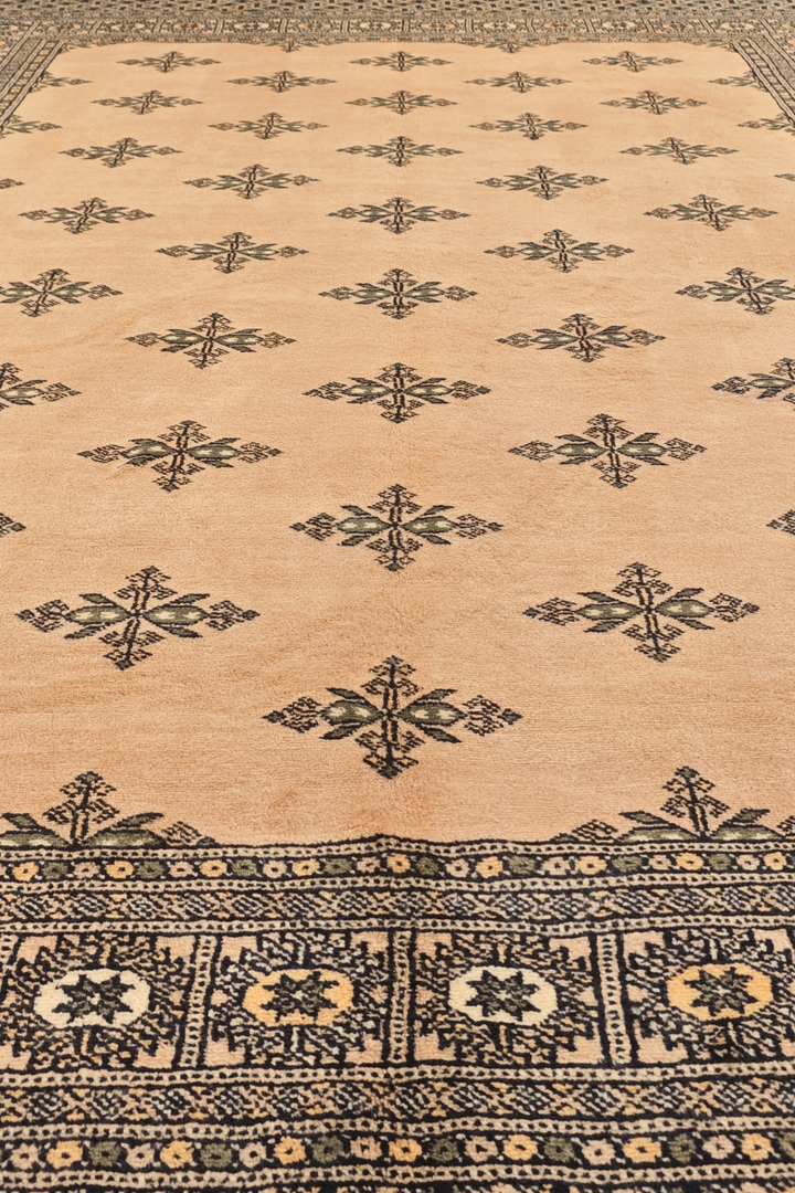 Peach Scattered Cross Bokhara, Hand-Knotted Wool Rug