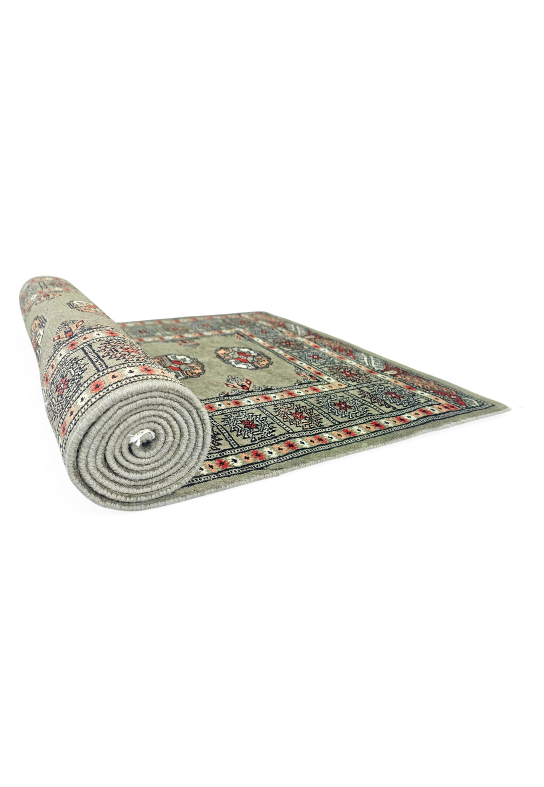 Olive and Peach Turkmen Gül Bokhara, Hand-Knotted Wool Rug