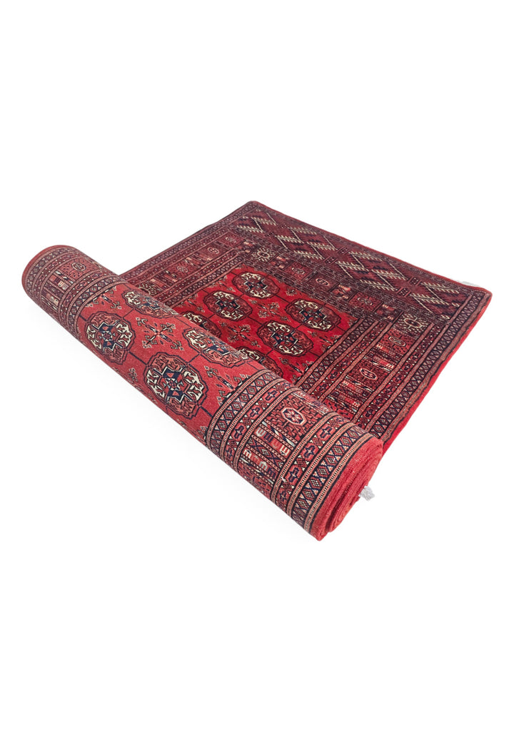 Deep Red and Cream Turkmen Gül Bokhara, Hand-Knotted Sherwan