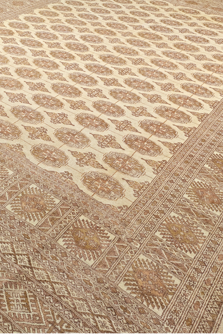 Antique Cream Turkmen Gül Bokhara, Hand-Knotted Wool Rug