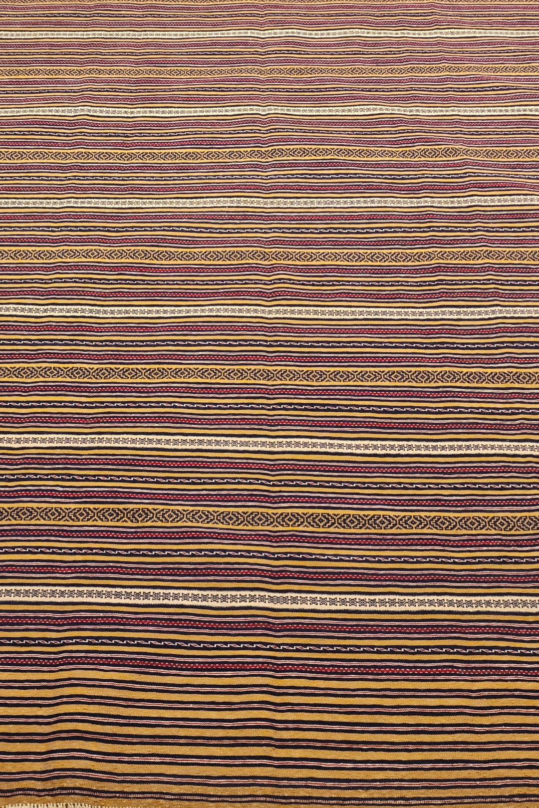 Gold and Plum Striped Kilim, Hand-Woven Wool