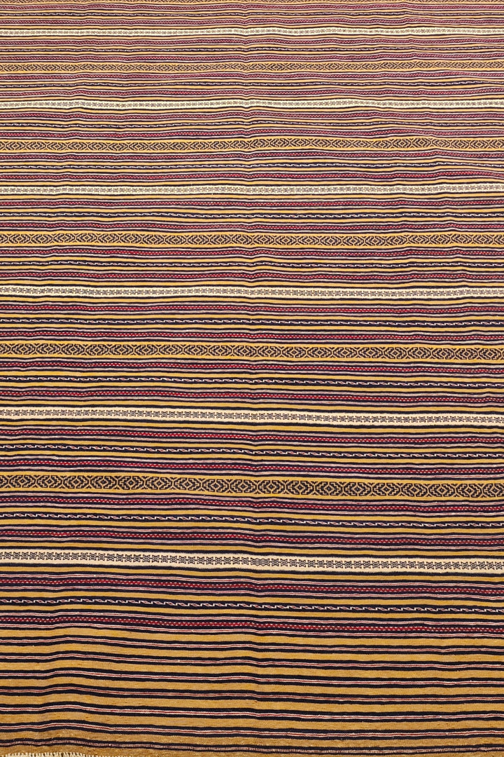 Gold and Plum Striped Kilim, Hand-Woven Wool