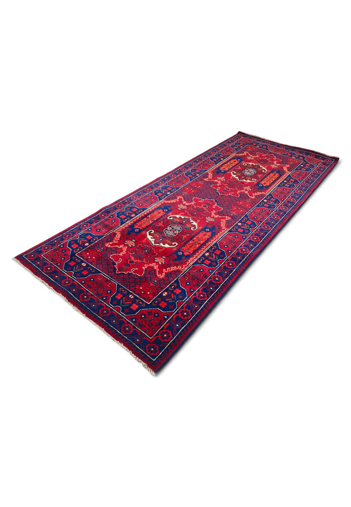 Deep Madder and Navy Khan Muhammadi Rug, Hand-Knotted Wool