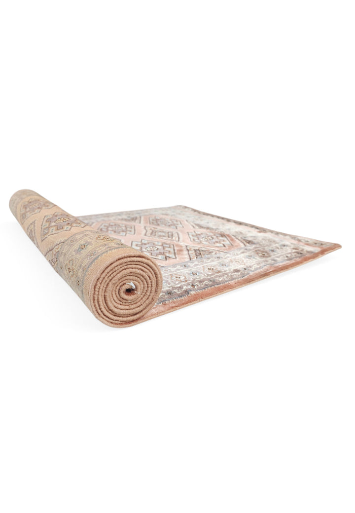 Salmon and Mauve Jaldar Alternating Lattice, Hand-Knotted Wool Rug