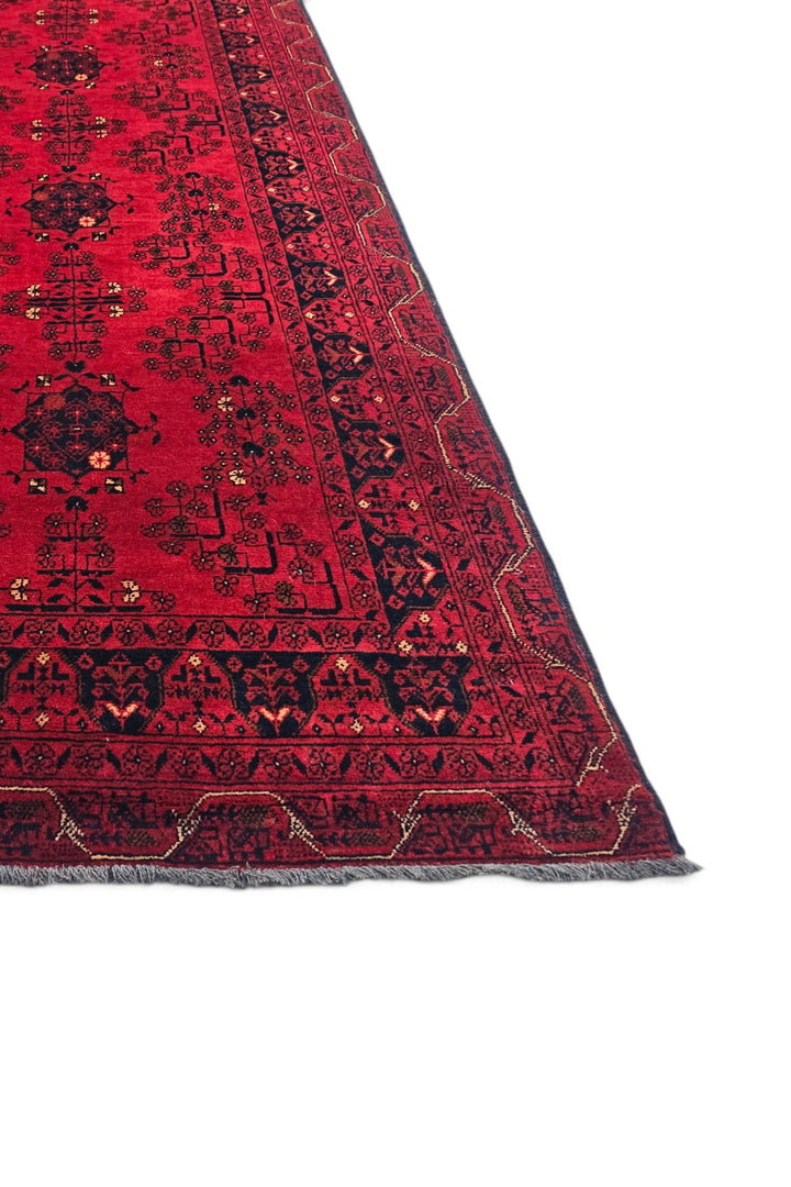Crimson and Black Khan Muhammadi Runner, Hand-Knotted Wool