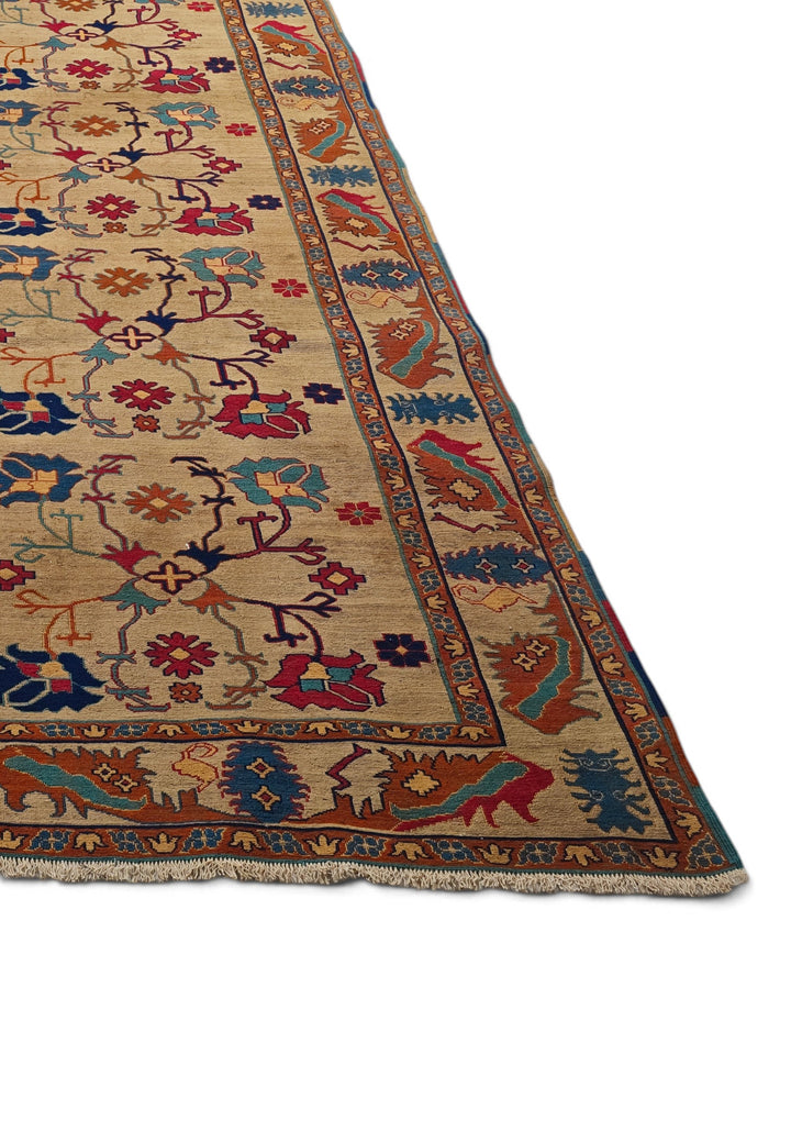 Camel Gold and Rust Palmette Kilim, Hand-Woven Wool