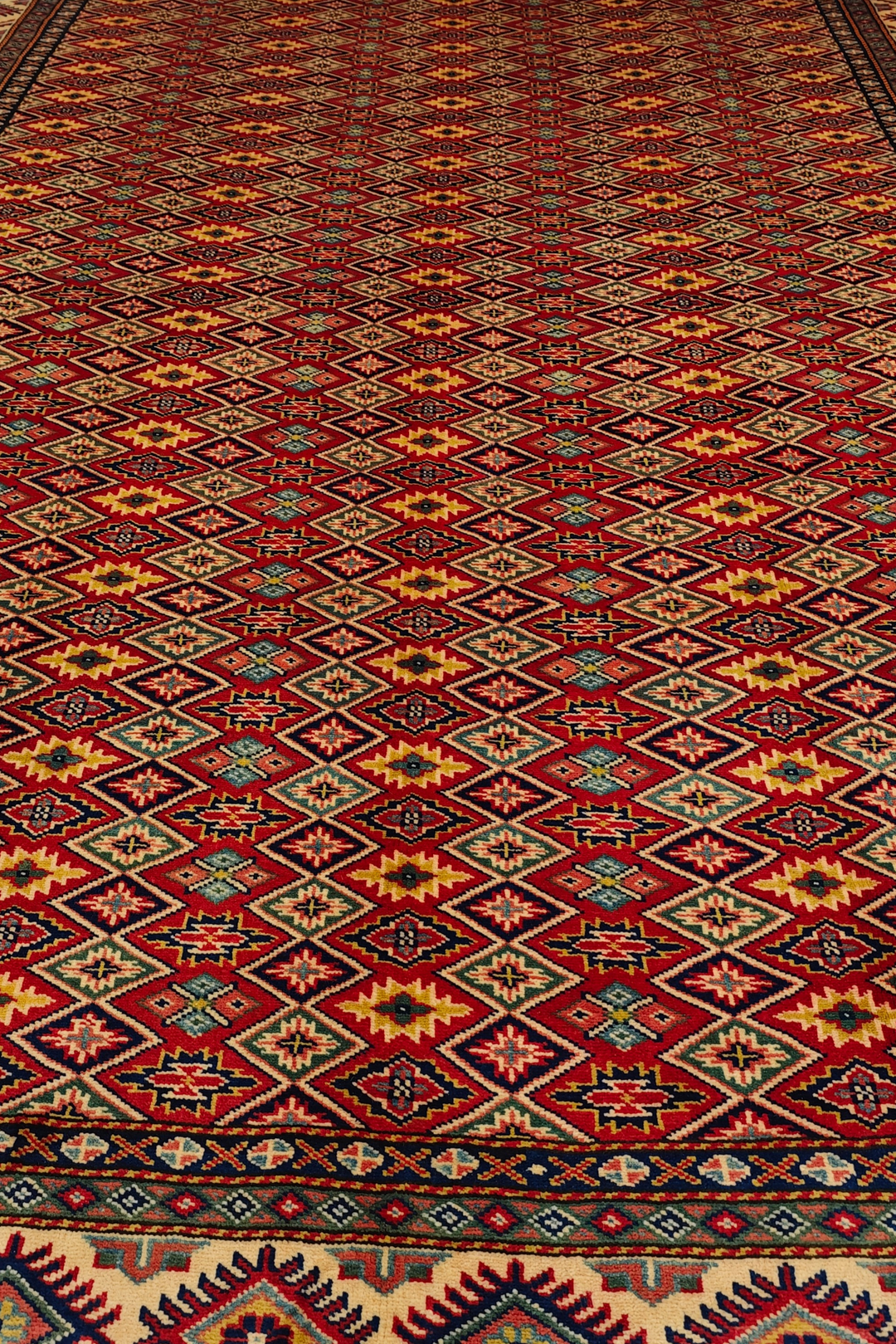Red All-Over Diamond Lattice Rug, Hand-Knotted Afghani Sherwan