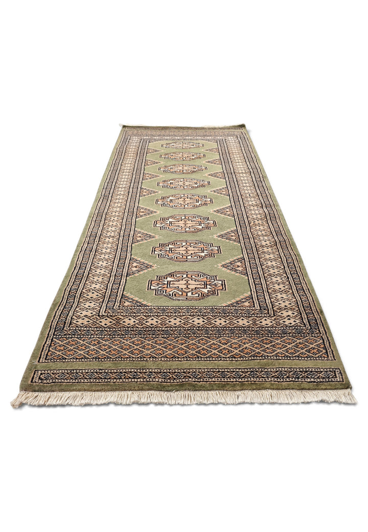 Olive Green and Beige Yamoud Rug, Hand-Knotted Wool
