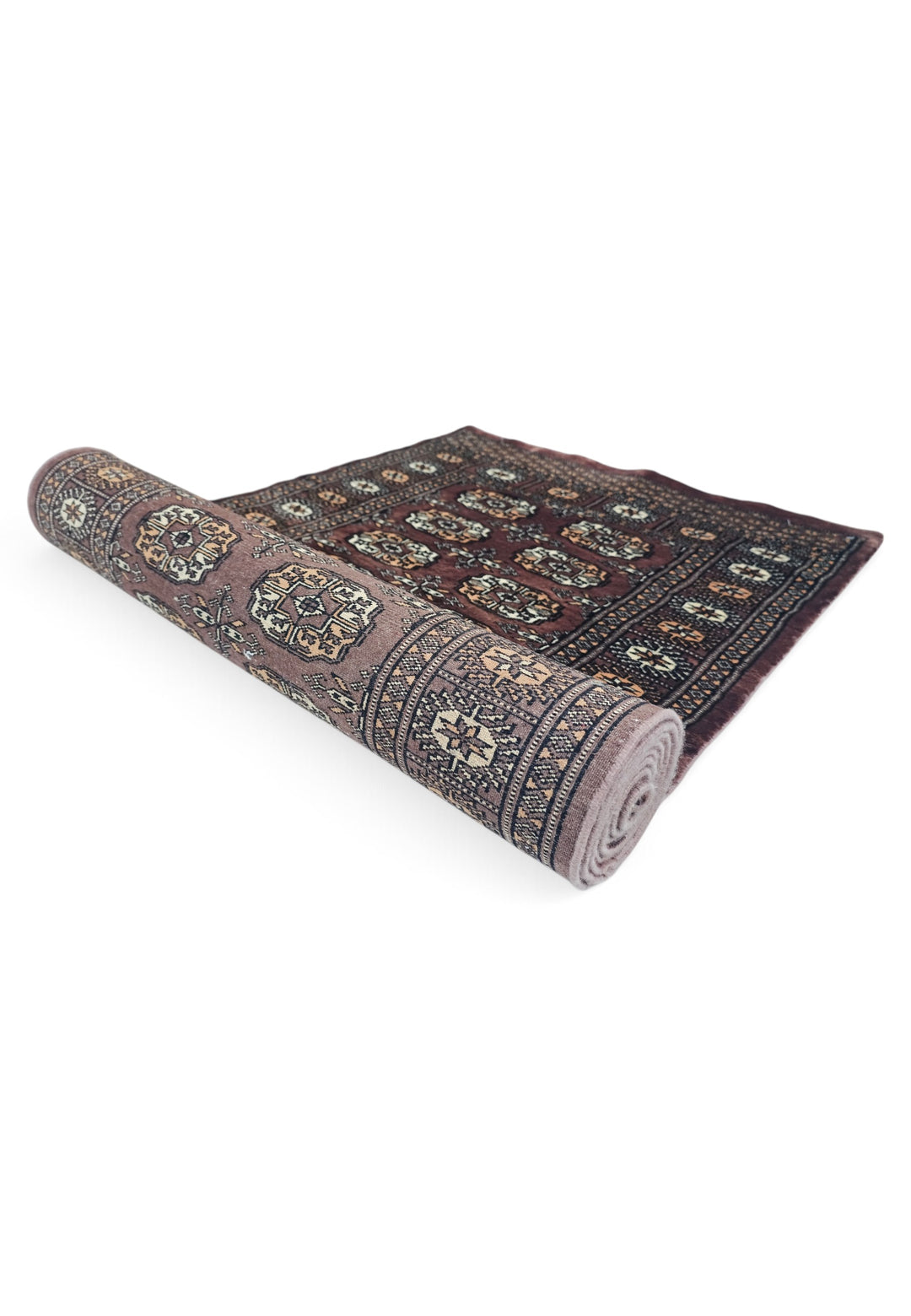 Taupe and Cream Turkmen Gül Bokhara, Hand-Knotted Wool Rug