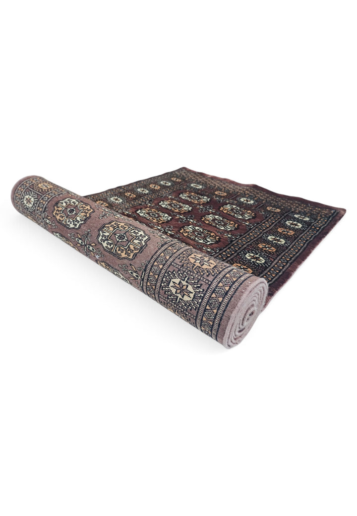 Taupe and Cream Turkmen Gül Bokhara, Hand-Knotted Wool Rug