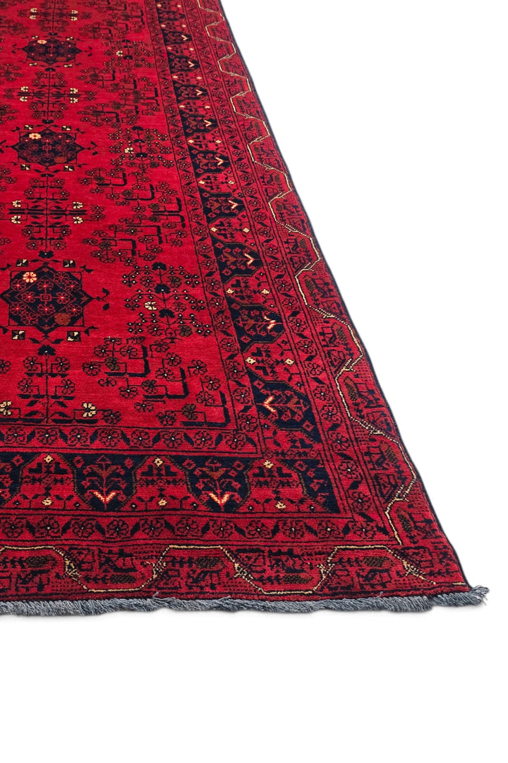 Bright Red and Navy Khan Muhammadi Runner, Hand-Knotted Wool