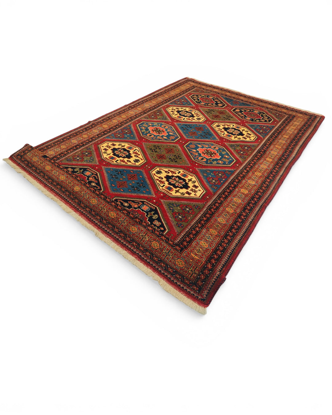 Multicolour Panel Pakistani Jaldar, Hand-Knotted Wool Rug