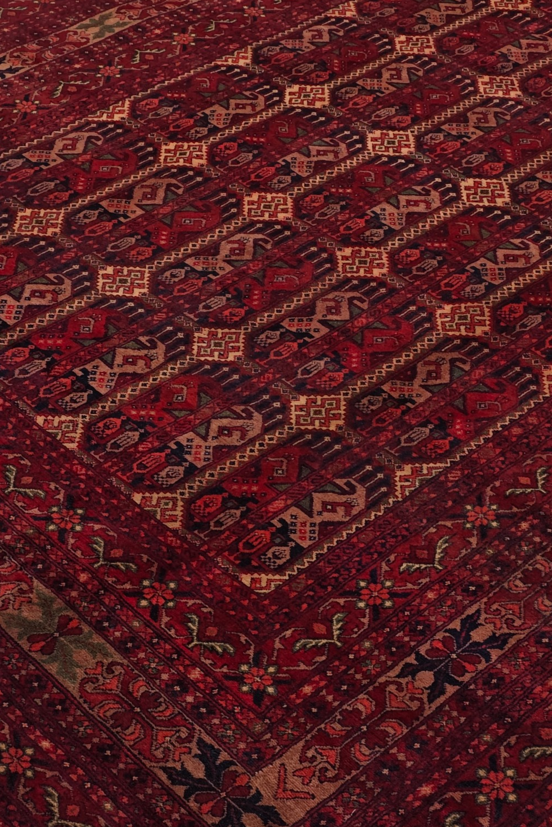 Deep Burgundy Panel Khal Mohammadi Rug, Hand-Knotted Wool