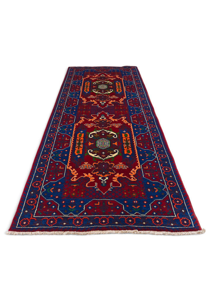 Red and Blue Khan Muhammadi Rug, Hand-Knotted Wool