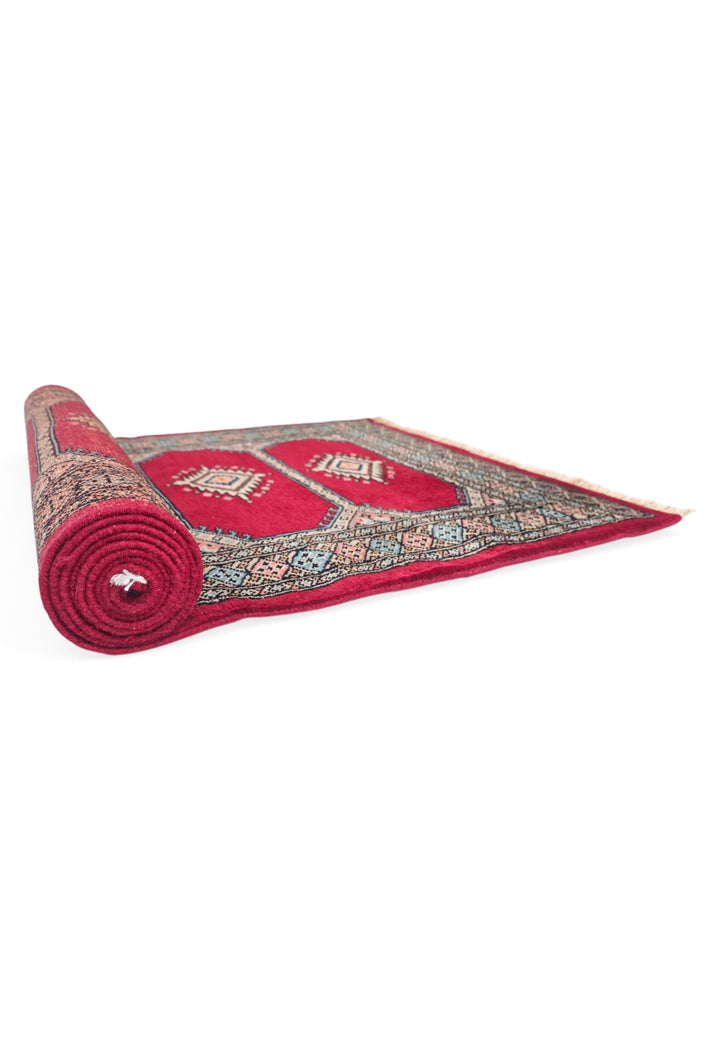 Crimson and Salmon Compartment Panel, Hand-Knotted Wool Rug