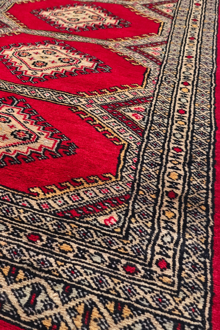 Ruby Red and Ivory Diamond Gül Jaldar Rug, Hand-Knotted Wool