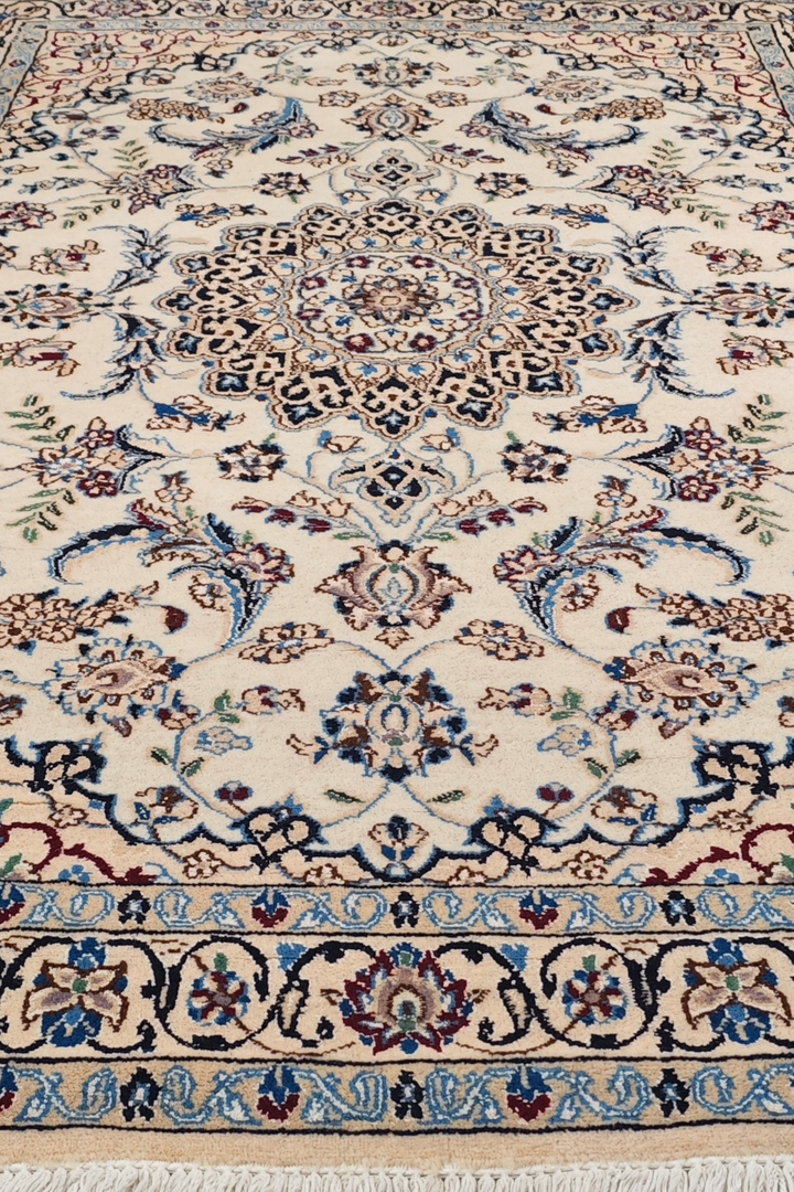 Ivory Medallion Persian Nain, Hand-Knotted Wool Rug