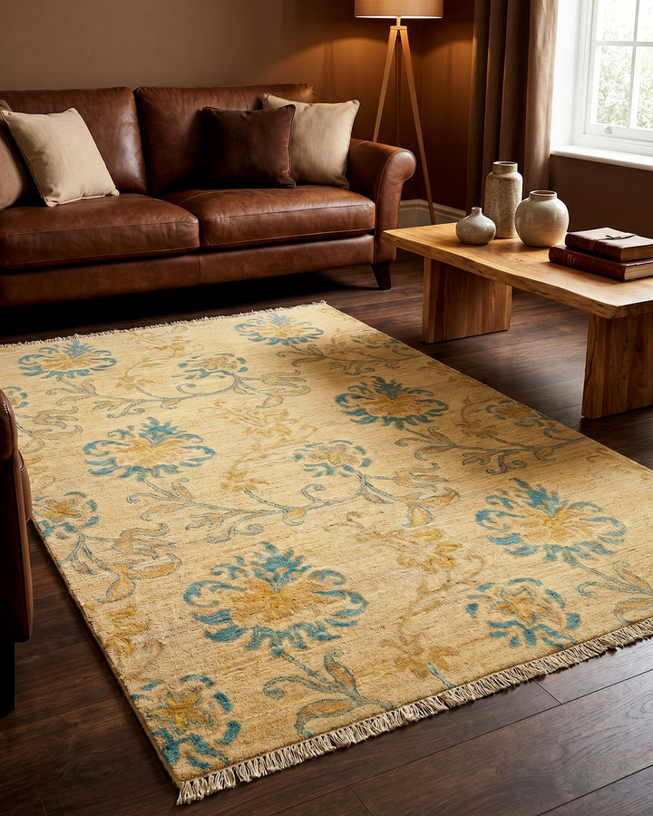 Verdigris Garden Gabbeh, Hand-Knotted Afghan Wool Rug