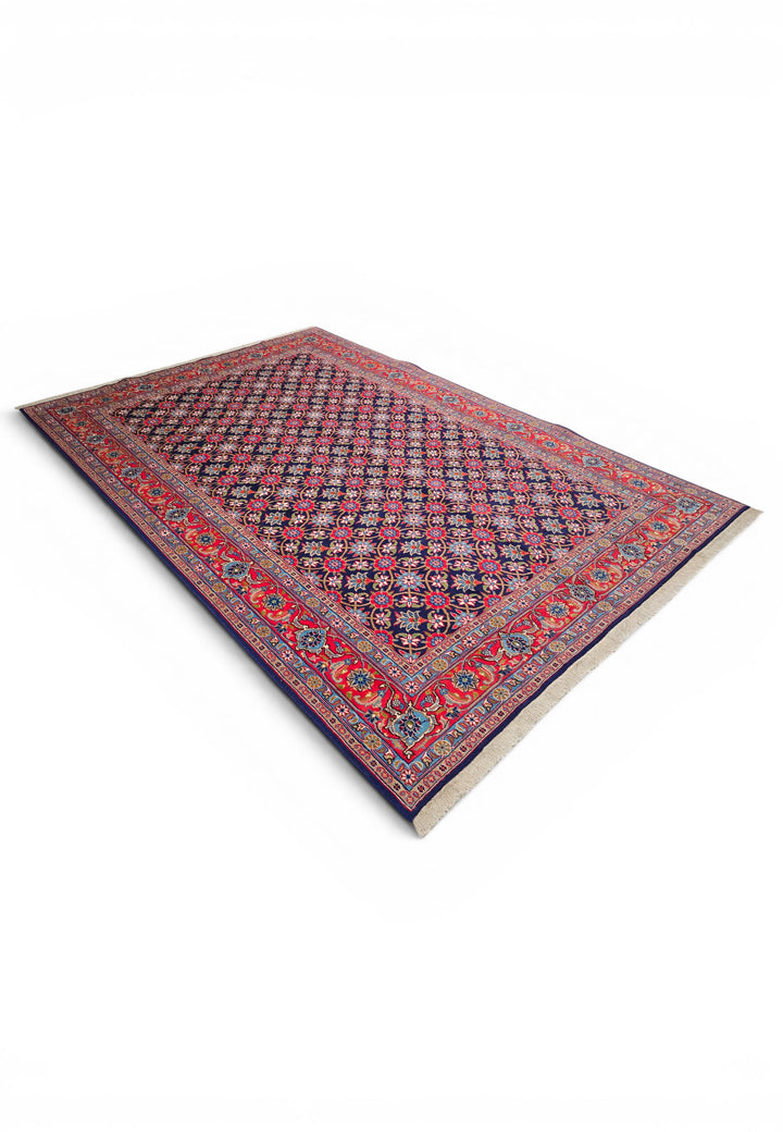 Navy Mahi Persian Sabzevar, Hand-Knotted Wool Rug