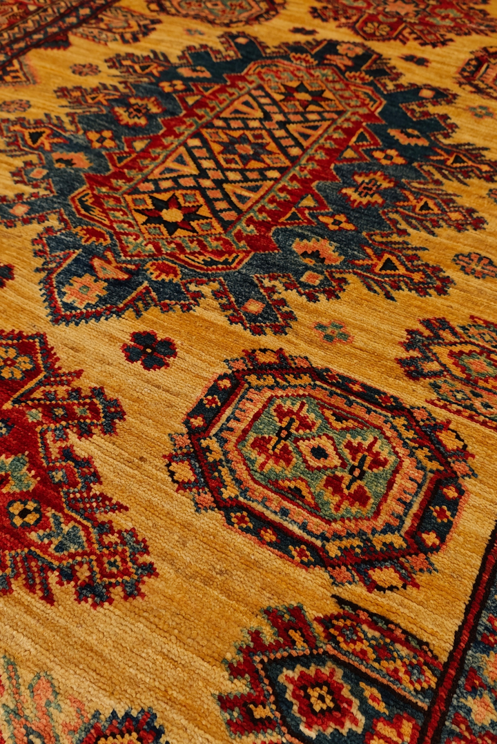 Gold &amp; Navy Tribal Medallion Rug, Hand-Knotted Afghani Sherwan