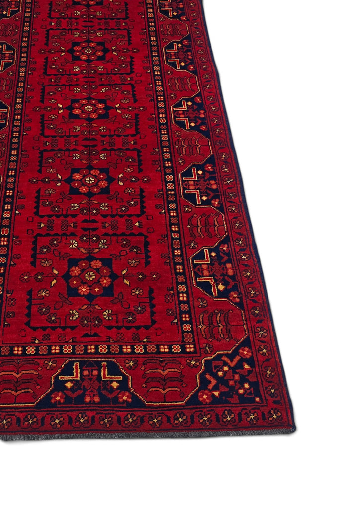 Red and Navy Khan Muhammadi Rug, Hand-Knotted Wool