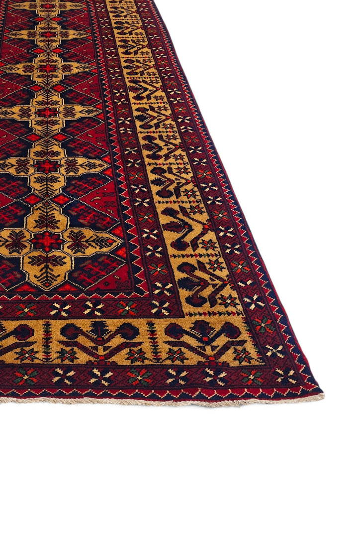 Red and Gold Khan Muhammadi Rug, Hand-Knotted Wool