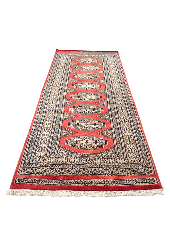 Red and Beige Yamoud Rug, Hand-Knotted Wool