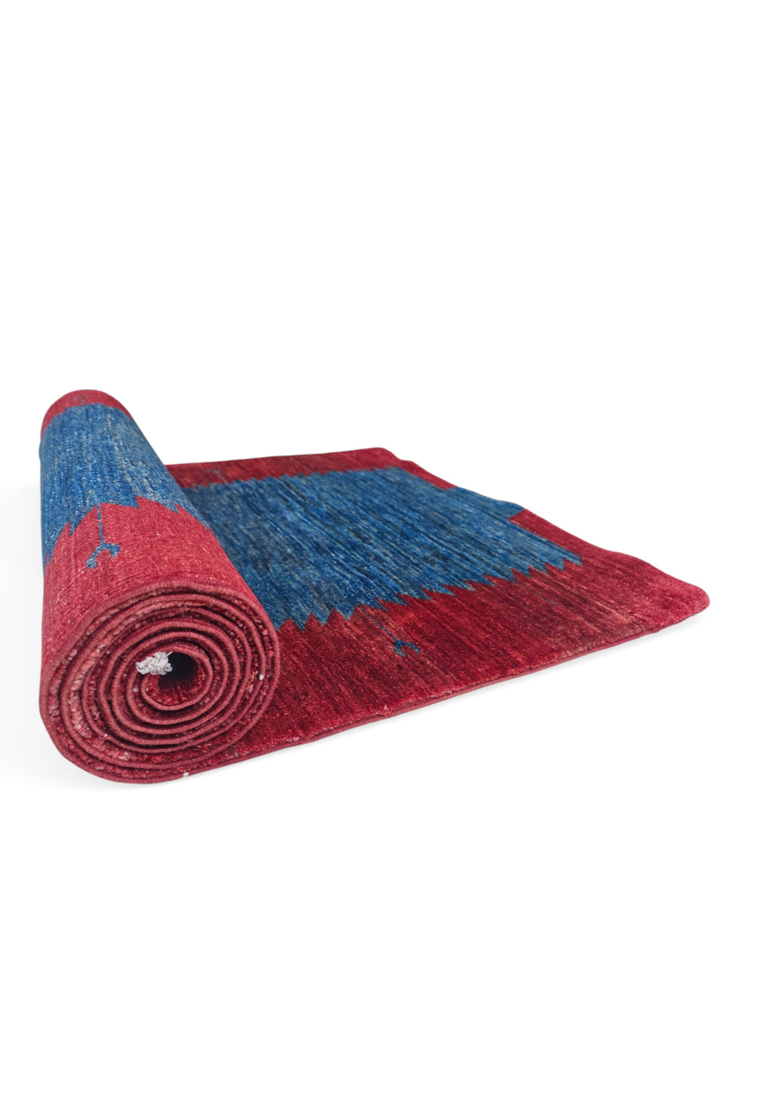 Wine Red and Royal Blue Sawtooth Gabbeh, Hand-Knotted Wool Rug