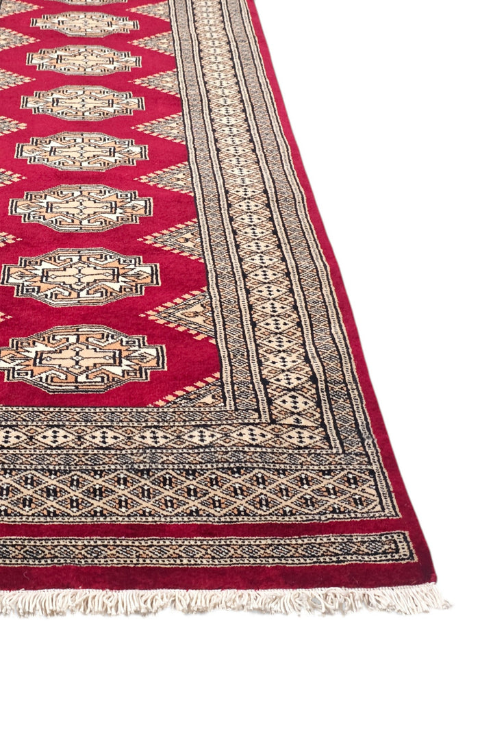 Wine Red and Beige Yamoud Rug, Hand-Knotted Wool