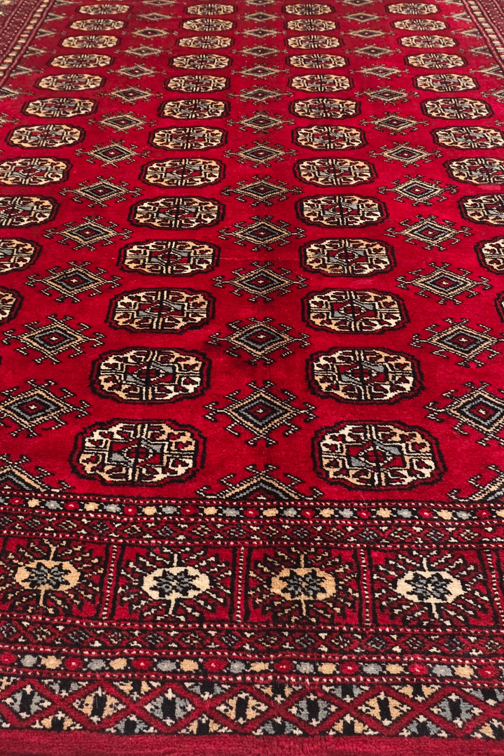 Wine Red Turkmen Gül Bokhara, Hand-Knotted Wool Rug