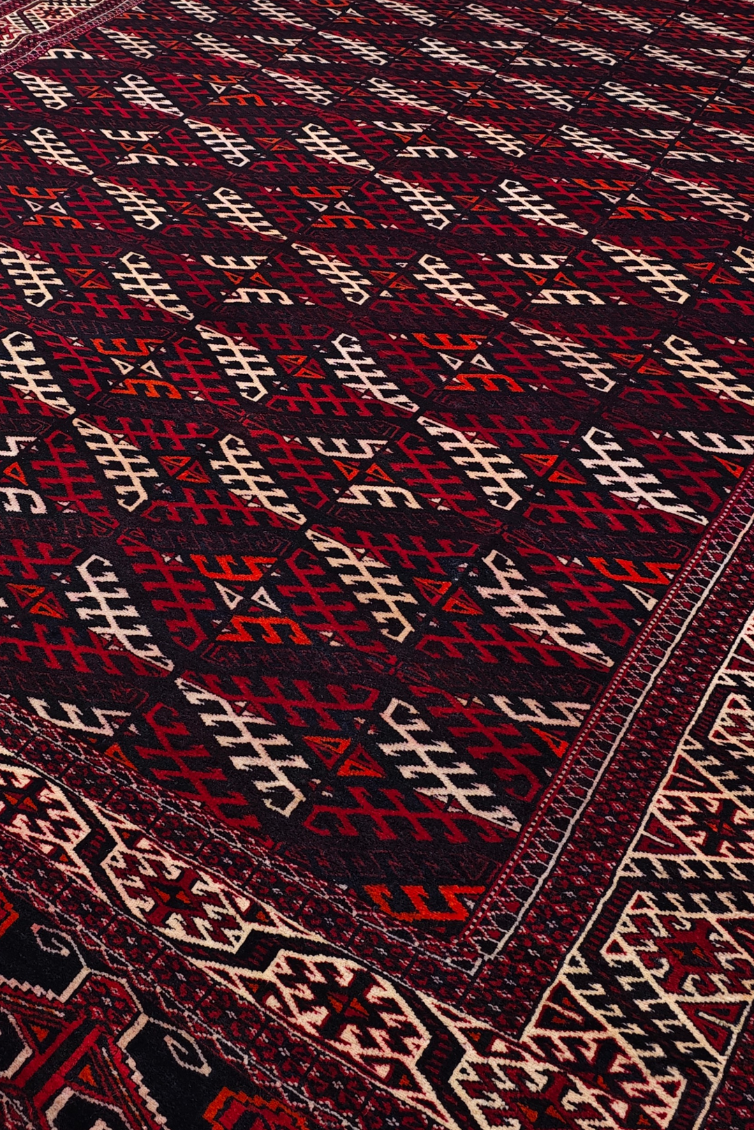 Aubergine and Ivory Turkmen Panel, Hand-Knotted Wool Rug