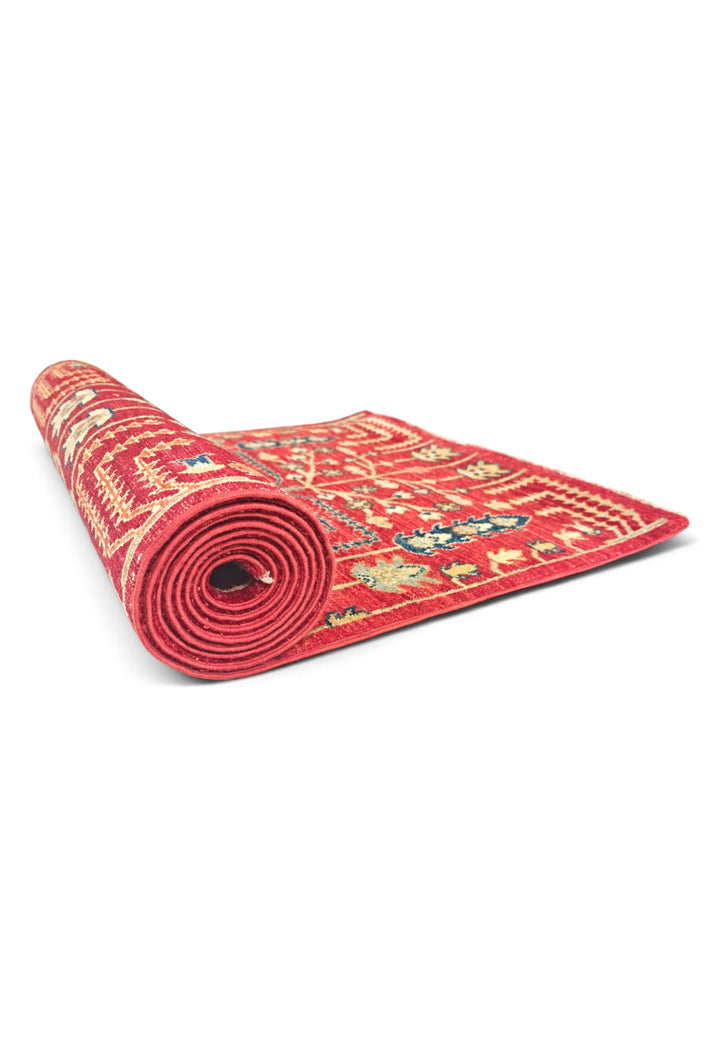 Red and Cream Willow Tree Ghazni, Hand-Knotted Wool Rug