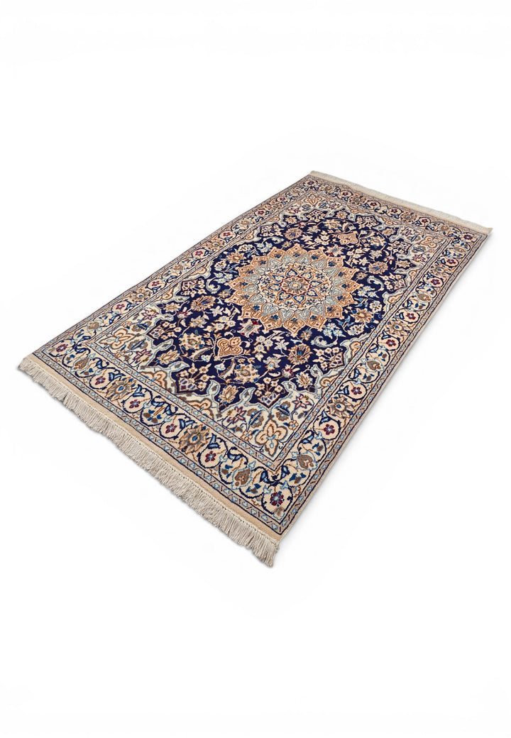 Navy Medallion Persian Nain, Hand-Knotted Wool Rug