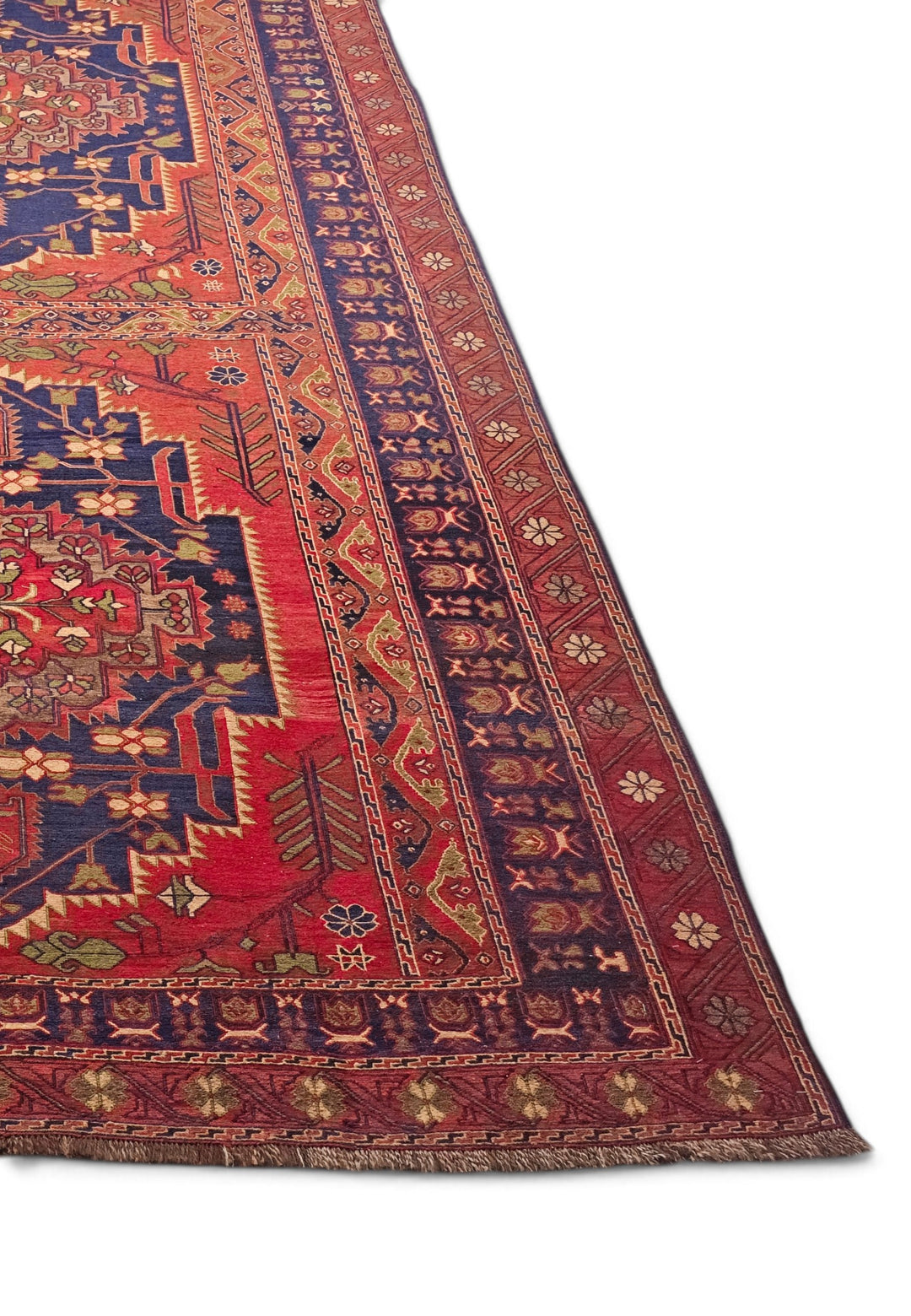 Red and Navy Twin Medallion Kilim, Hand-Woven Wool
