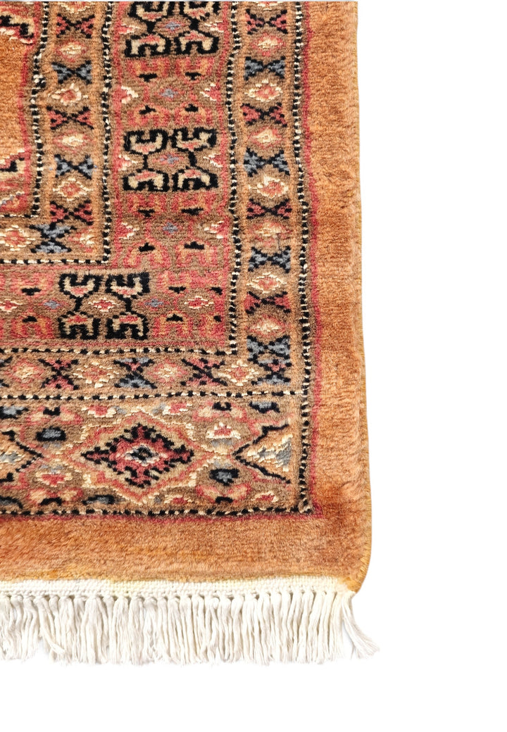 Apricot and Rose Yamoud Gül, Hand-Knotted Wool and Silk Rug
