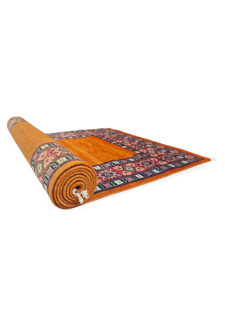 Saffron and Rose Plain Field Runner, Hand-Knotted Wool Rug