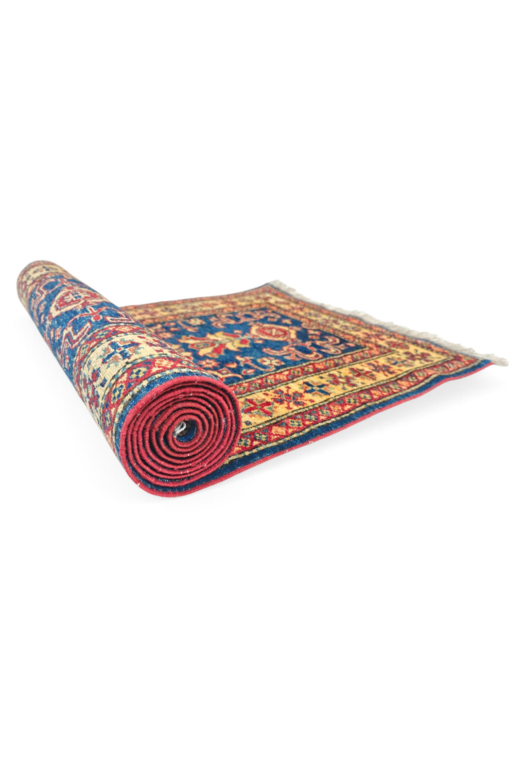 Navy and Gold All-Over Floral Rug, Hand-Knotted Sherwan
