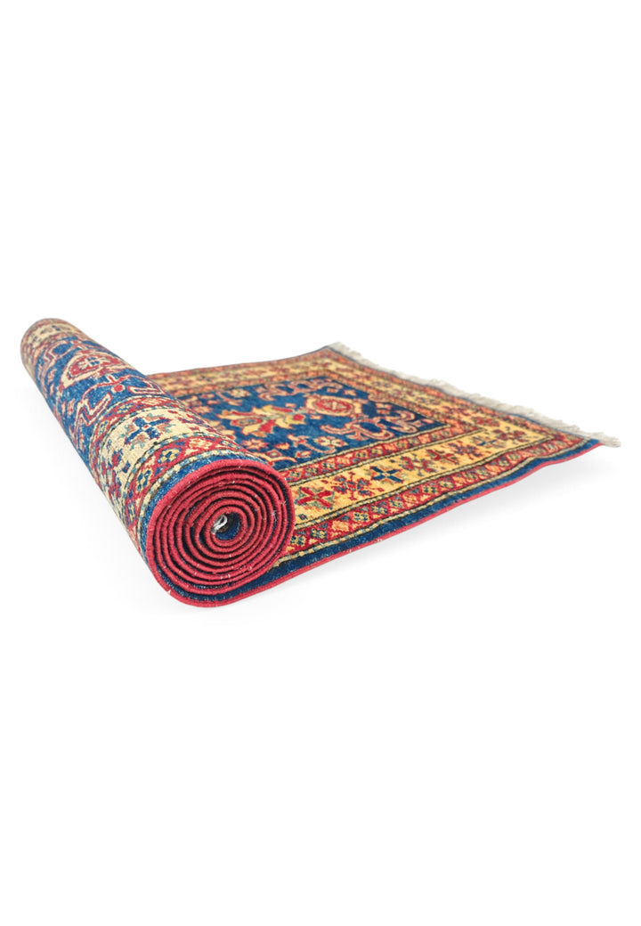 Navy and Gold All-Over Floral Rug, Hand-Knotted Sherwan