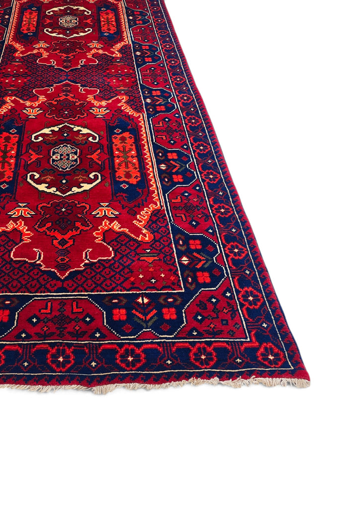 Crimson and Navy Khan Muhammadi Rug, Hand-Knotted Wool