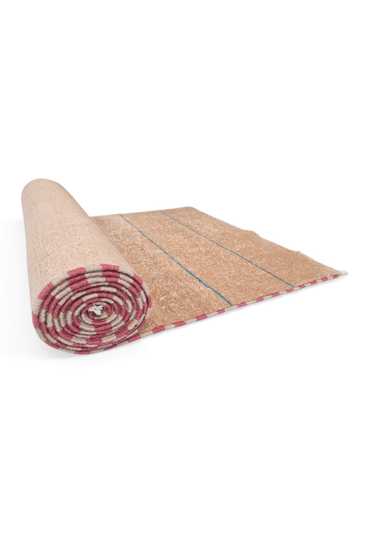 Sand and Slate Blue Stripe Gabbeh, Hand-Knotted Wool Rug