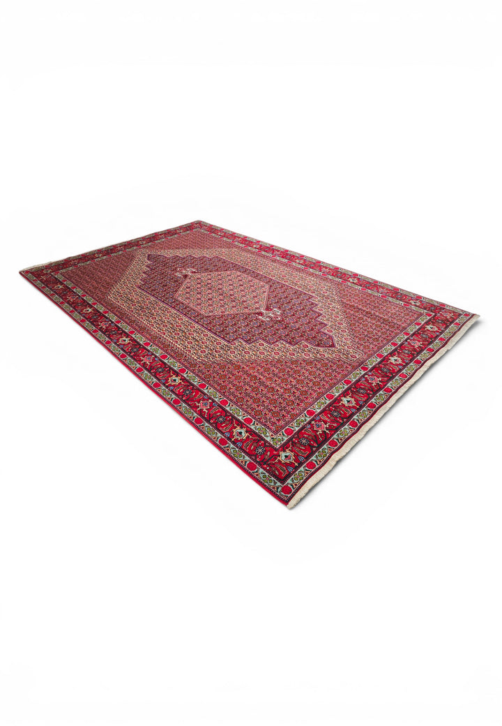 Red Mahi Medallion Persian Tabriz, Hand-Knotted Wool Rug