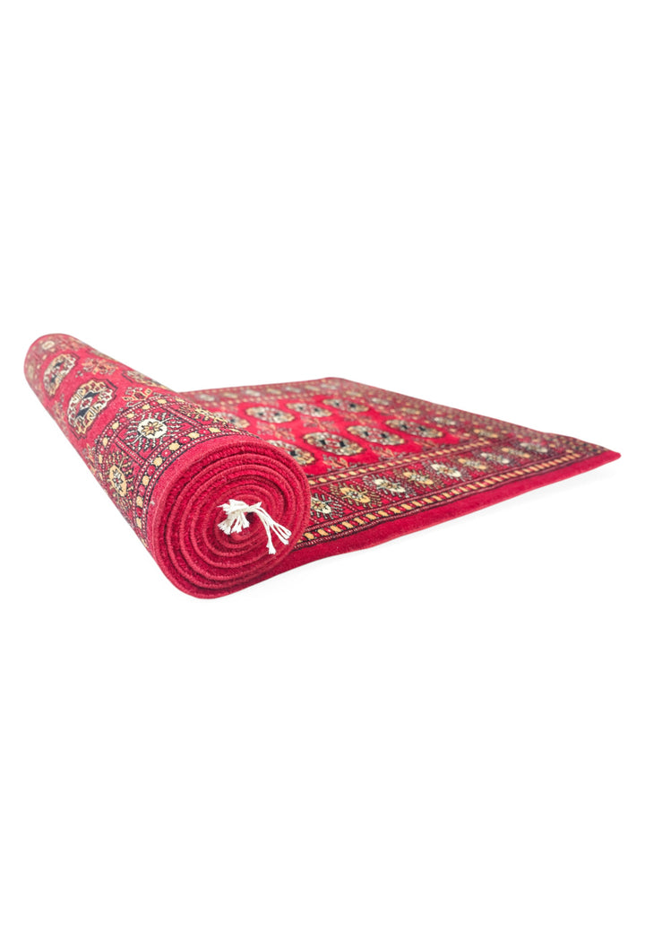 Bright Red and Gold Turkmen Gül Bokhara, Hand-Knotted Wool Rug