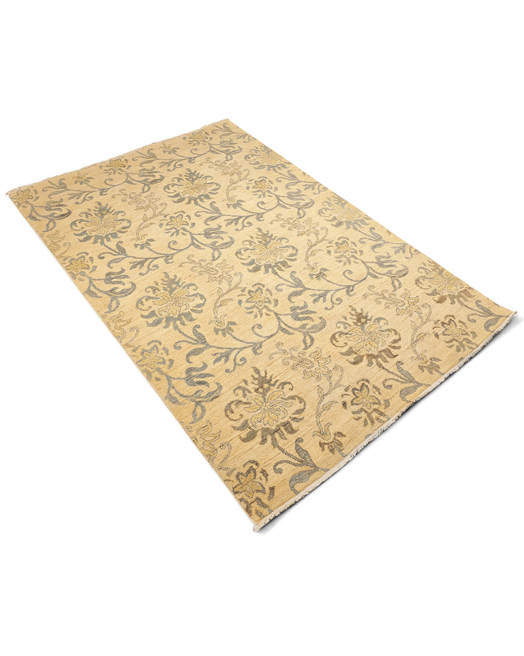 Champagne Lily Gabbeh, Hand-Knotted Afghan Wool &amp; Silk Rug