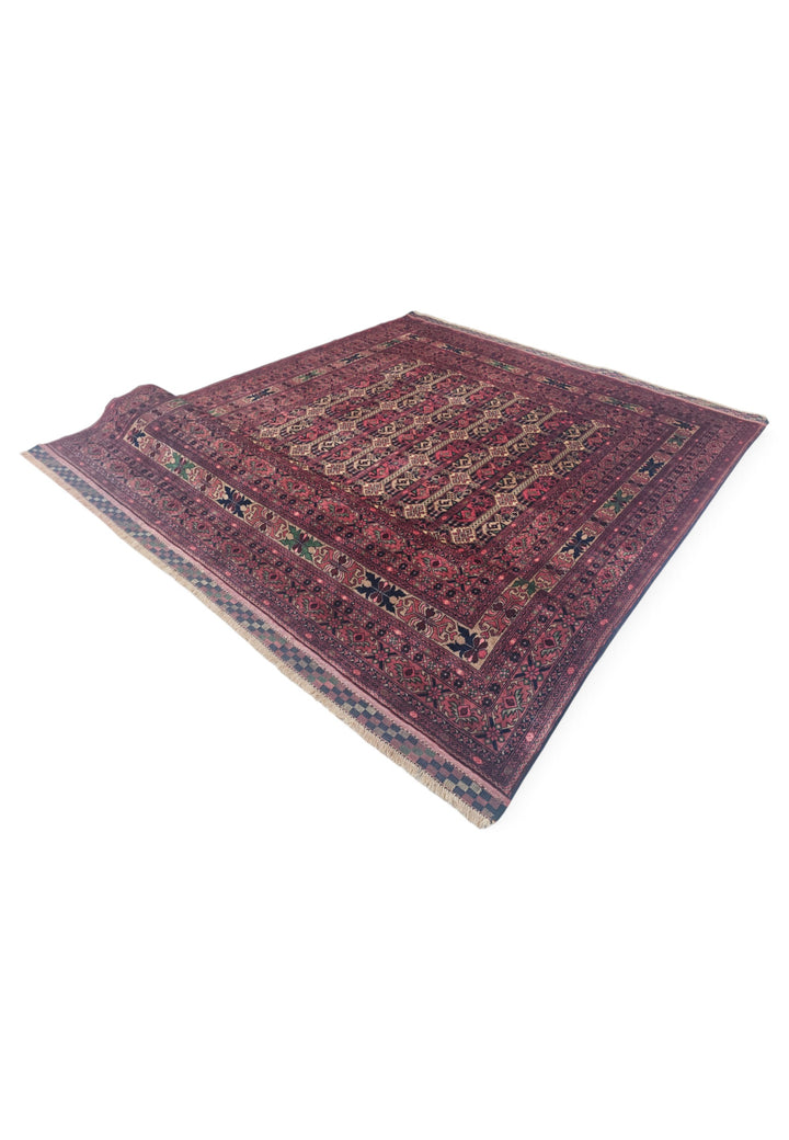 Deep Wine Red Turkmen Compartment Gül Khan Muhammadi Rug, Hand-Knotted Wool