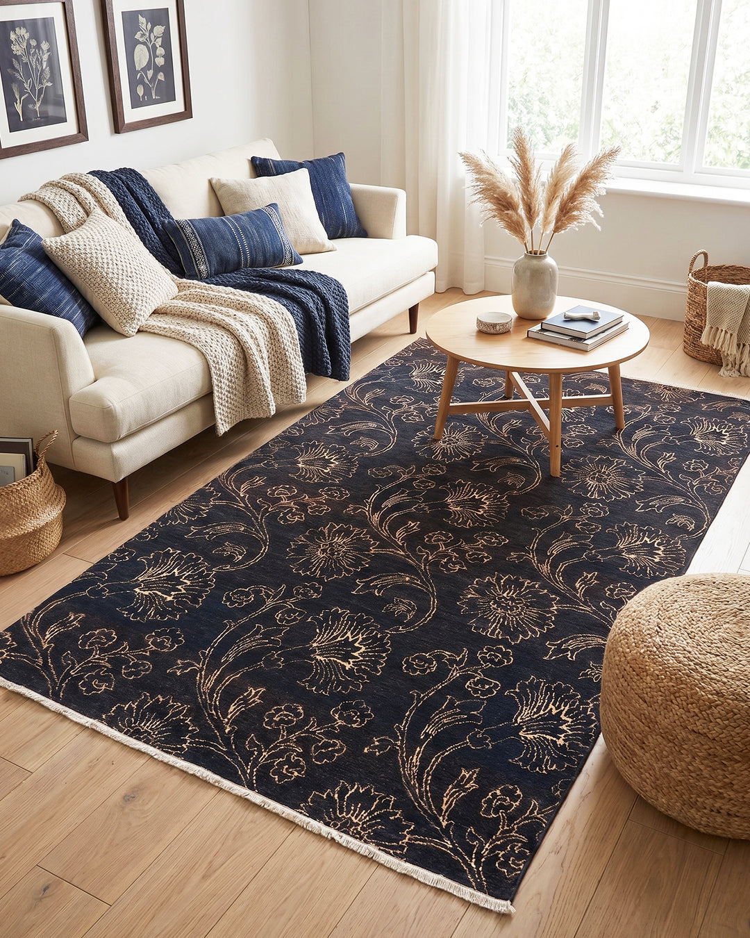 Midnight Floral Gabbeh, Hand-Knotted Afghan Wool Rug