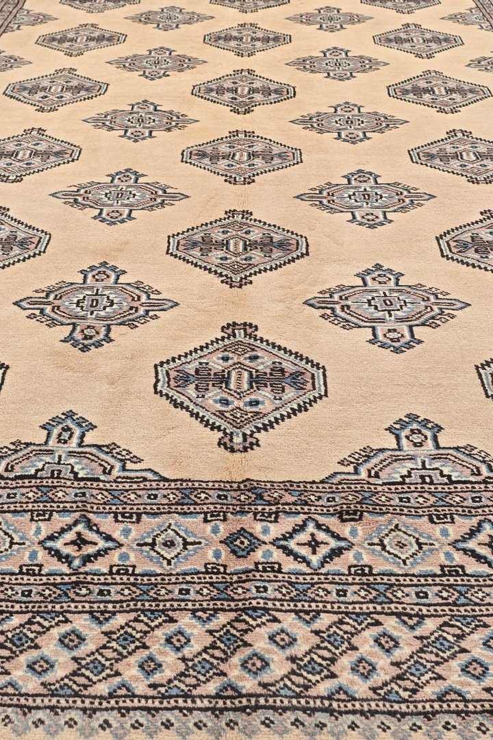 Ivory and Slate Grey Jaldar Diamond Gül, Hand-Knotted Wool Rug
