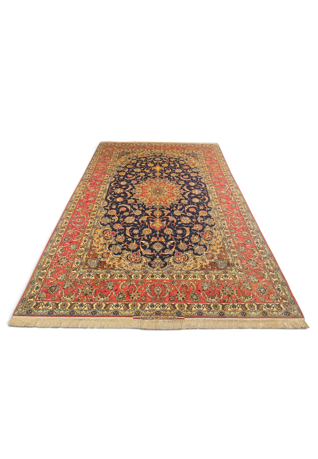 Indigo and Terracotta Medallion Sirafian Isfahan, Hand-Knotted Wool Rug